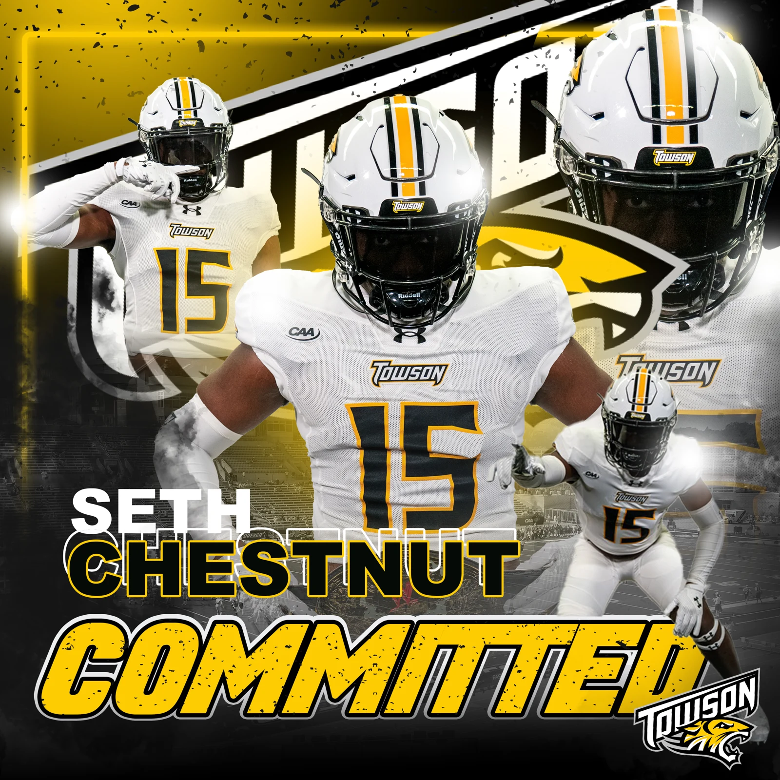 Seth Chestnut football commitment artwork in black and yellow